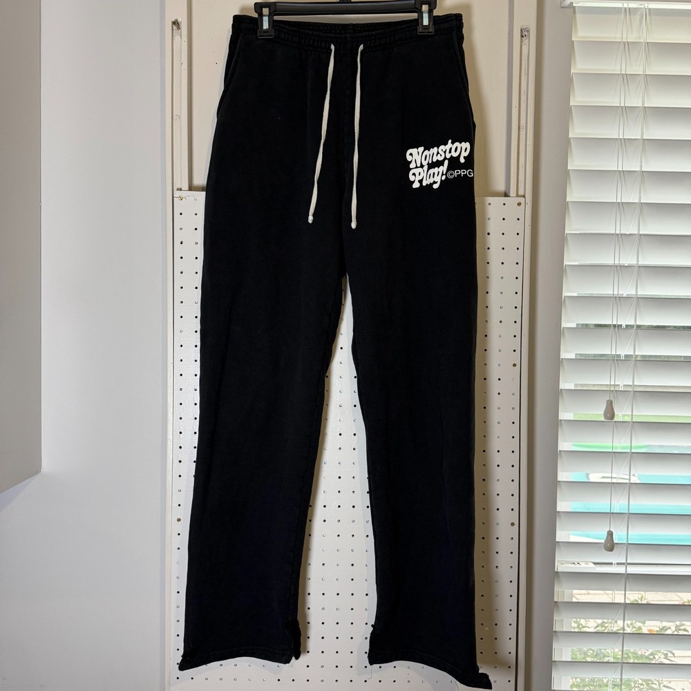 Play! Pop! Go Nonstop Play Sweatpants Men's Large Black White Cotton Drawstring
